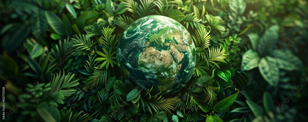 Green Earth with lush vegetation representing environmental sustainability Green Earth with lush vegetation representing environmental sustainability