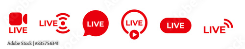 Red stream video broadcast icon. Live logo online.