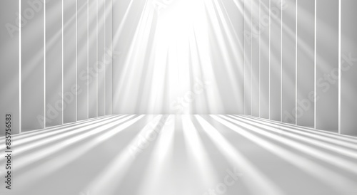 Abstract light blue background with a soft gradient, a white spotlight and rays of light on an empty studio room wall for a product display presentation design 
