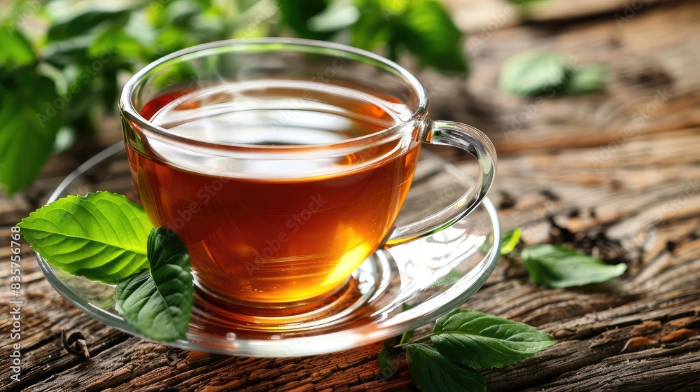 Relaxing Cup of Tea on a Wooden Table Relaxing Cup of Tea on a Wooden Table