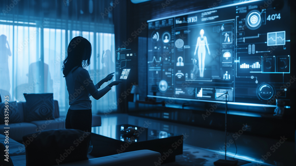 A woman is using a tablet to view a computer screen with a woman's body on it A woman is using a tablet to view a computer screen with a woman's body on it