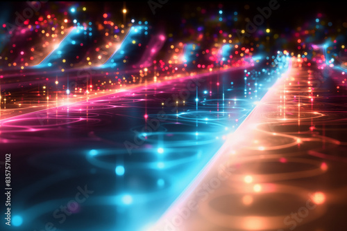 Space-themed backdrop with abstract wavy texture. Sparkles and particles