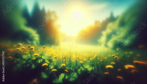 An image of a bright and sunny meadow with Leontodon flowers photo