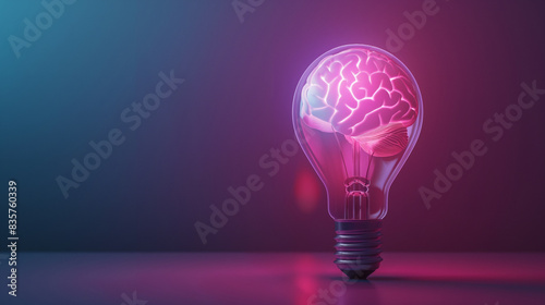 Human brain inside a light bulb brainstorming ideas idea or understanding Creative inspiration and innovation 3D bright business