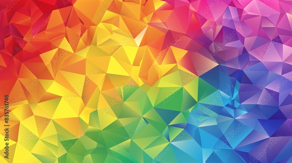 A peaceful vector illustration showcasing geometric shapes forming a mosaic in vibrant LGBTQ+ Pride colors, symbolizing harmony and diversity, ideal for Pride month campaigns, with a clean white A peaceful vector illustration showcasing geometric shapes forming a mosaic in vibrant LGBTQ+ Pride colors, symbolizing harmony and diversity, ideal for Pride month campaigns, with a clean white