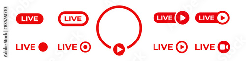 Live stream video logo. Red online broadcast icon.