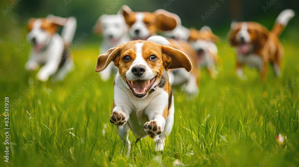 Joyful Beagles Frolicking in Tall Grass Joyful Beagles Frolicking in Tall Grass