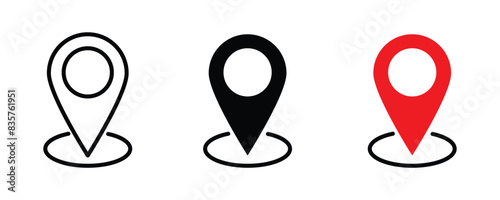 Location icon set, Map pin place marker. location pointer icon symbol in flat style. Red Location pin icon, Navigation sign, isolated with white background.