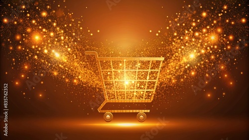 Glowing golden shopping cart with sparkling lights. © tnihousestudio