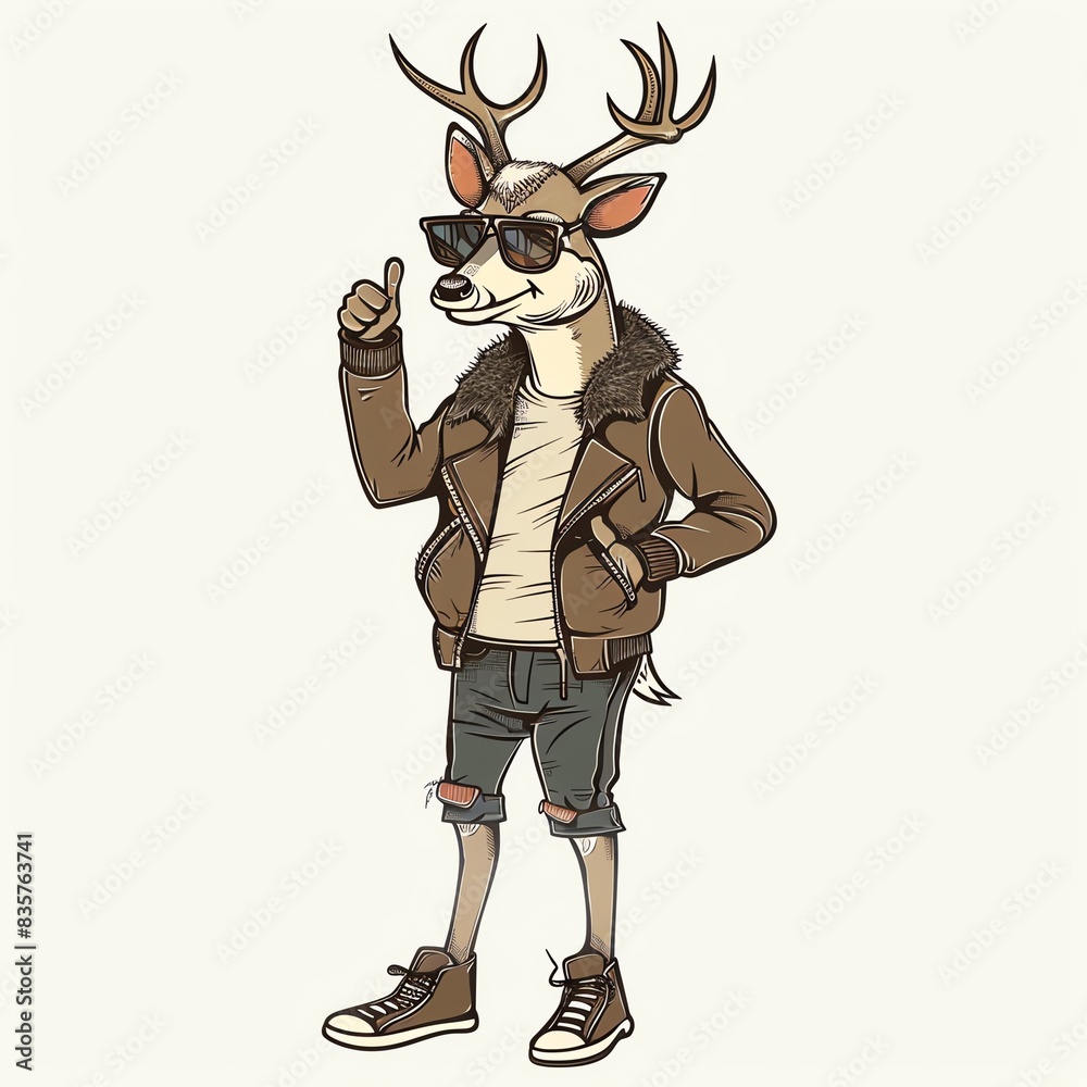 Cool deer in sunglasses and leather jacket giving thumbs up. Cool deer in sunglasses and leather jacket giving thumbs up.
