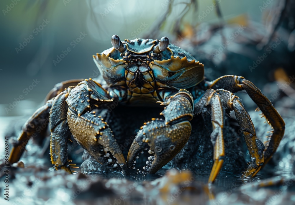 In the intimate world of mangrove roots, tiny crabs scuttle about, weaving through the intricate tangle of earth and water, a microcosm of life's vitality. In the intimate world of mangrove roots, tiny crabs scuttle about, weaving through the intricate tangle of earth and water, a microcosm of life's vitality.
