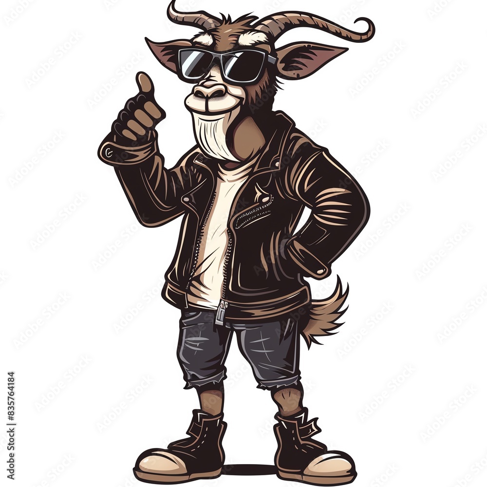 Cool goat in sunglasses and leather jacket giving thumbs up Cool goat in sunglasses and leather jacket giving thumbs up