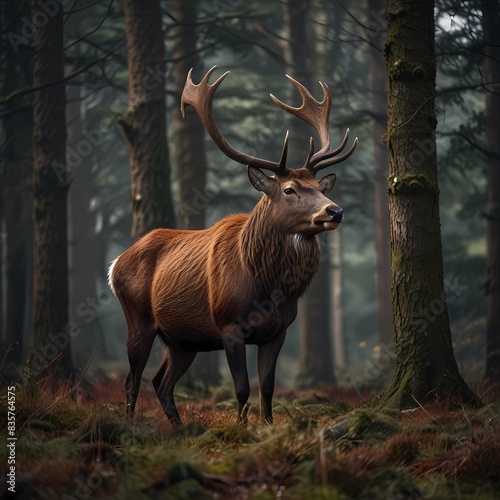 Red deer stag. Great red deer stag in a forest. 