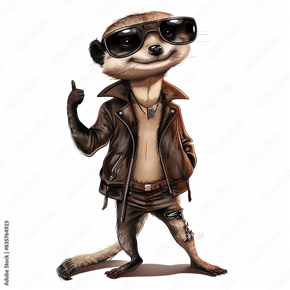 Cool meerkat wearing sunglasses and leather jacket, giving thumbs up. Cool meerkat wearing sunglasses and leather jacket, giving thumbs up.