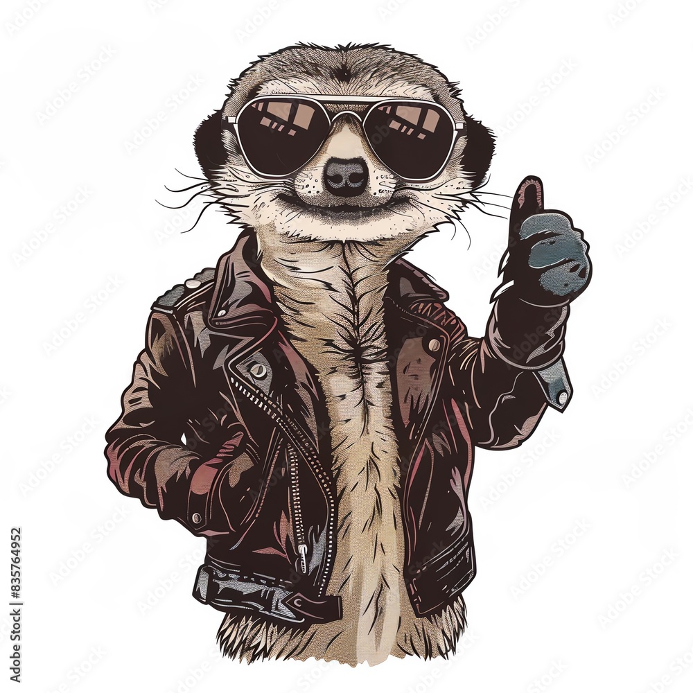 Cool meerkat wearing sunglasses and a leather jacket, giving a thumbs up. Cool meerkat wearing sunglasses and a leather jacket, giving a thumbs up.