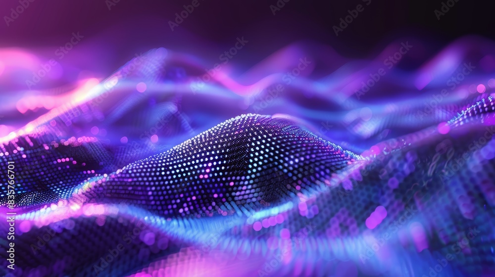 Abstract mosaic of purple and blue pixels forming a futuristic pattern