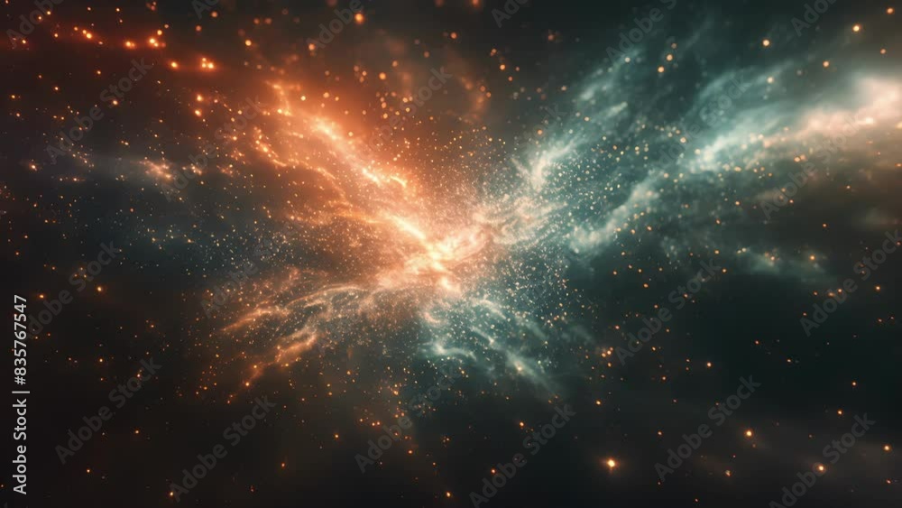 A chaotic explosion of stars and dark matter particles colliding. A chaotic explosion of stars and dark matter particles colliding.
