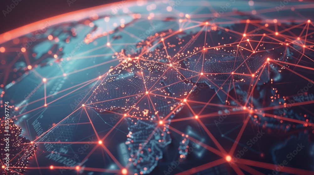 A high-tech visualization of a global business network with interconnected lines. A high-tech visualization of a global business network with interconnected lines.