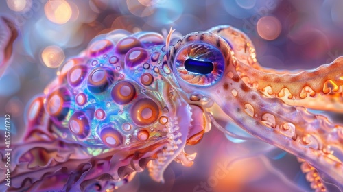 A colorful octopus with a blue eye and orange spots photo