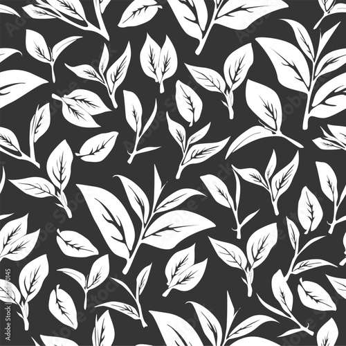 green leaves vector pattern background. Green tea leaf seamless pattern. tea leaves pattern background. seamless patterns with green leaves  of tea. 