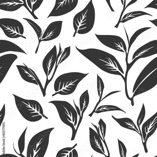 green leaves vector pattern background. Green tea leaf seamless pattern. tea leaves pattern background. seamless patterns with green leaves of tea.