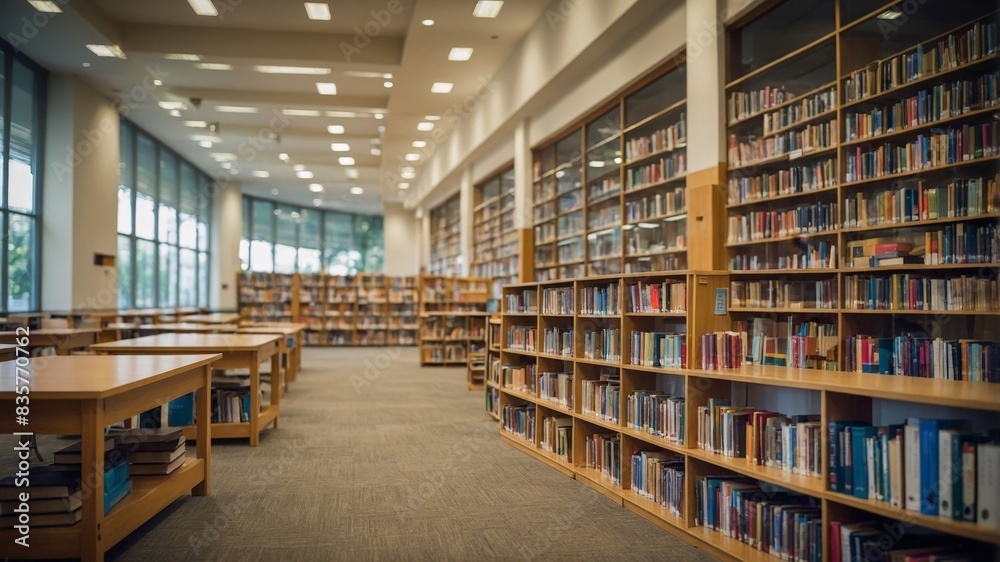 background blur school or campus library withbook shelves. background blur school or campus library withbook shelves.