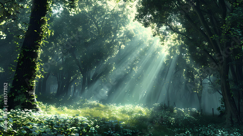 Sun rays in the forest.