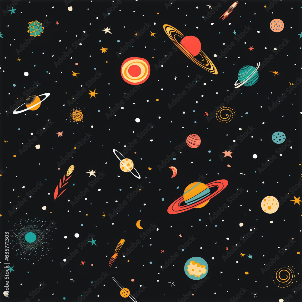 simple minimalistic galaxies in a flat design seamless pattern background. simple minimalistic galaxies in a flat design seamless pattern background.