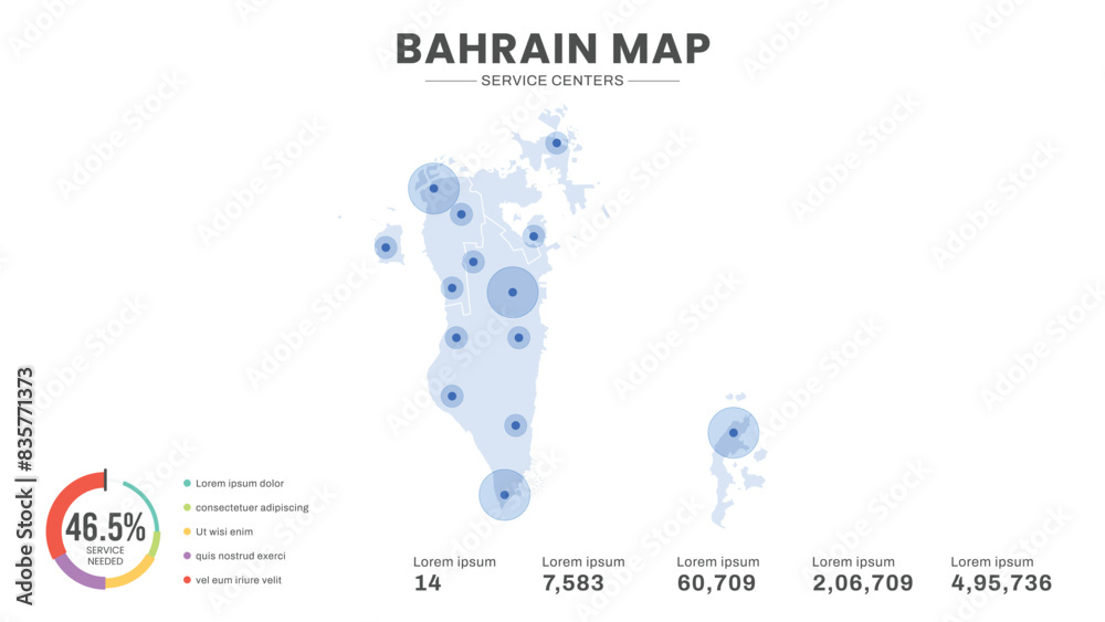 Naklejka premium Service centers are highlighted within the of Bahrain Infographic map