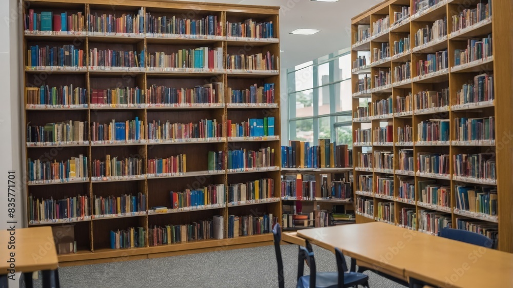 background blur school or campus library withbook shelves. background blur school or campus library withbook shelves.