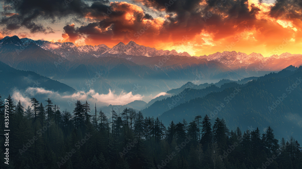 The darknesses of lungs are like the mountains in the sunset. Trees are the lungs of the Earth which provides fresh air. These mountains are a sign for a healthy environment.