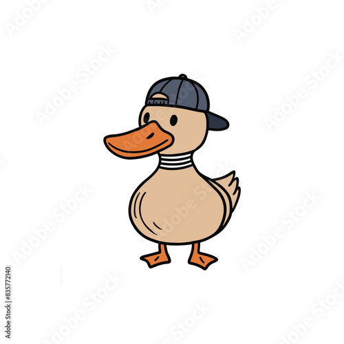 Illustration of cute duck wearing a backwards hat
