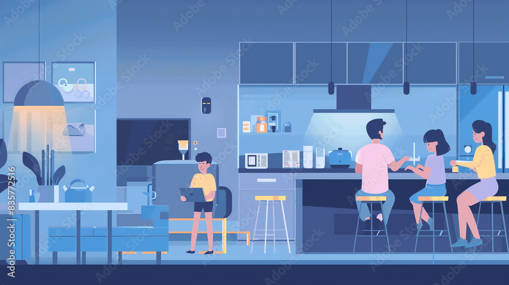A family is sitting at a table in a kitchen A family is sitting at a table in a kitchen