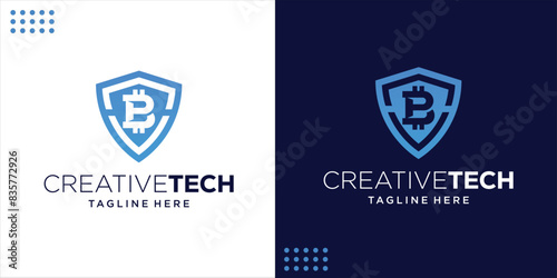 Creative PB Logo Bitcoin Currency Shield, Design Inspiration, Illustration, Vector