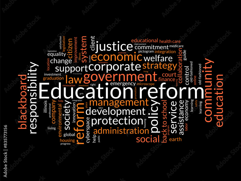Education reform word cloud template. Renovation creativity concept vector tagcloud background. Education reform word cloud template. Renovation creativity concept vector tagcloud background.