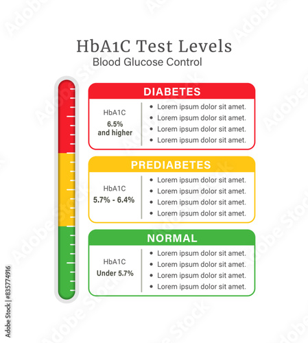 Diabetes Infographic HbA1C Test Levels Range for Blood Glucose Control with Editable Text.