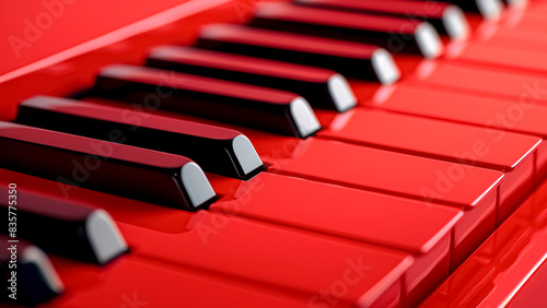 Close-Up of Red Piano Keys. Musical Notes, Vibrant Melody, Passionate Composition.