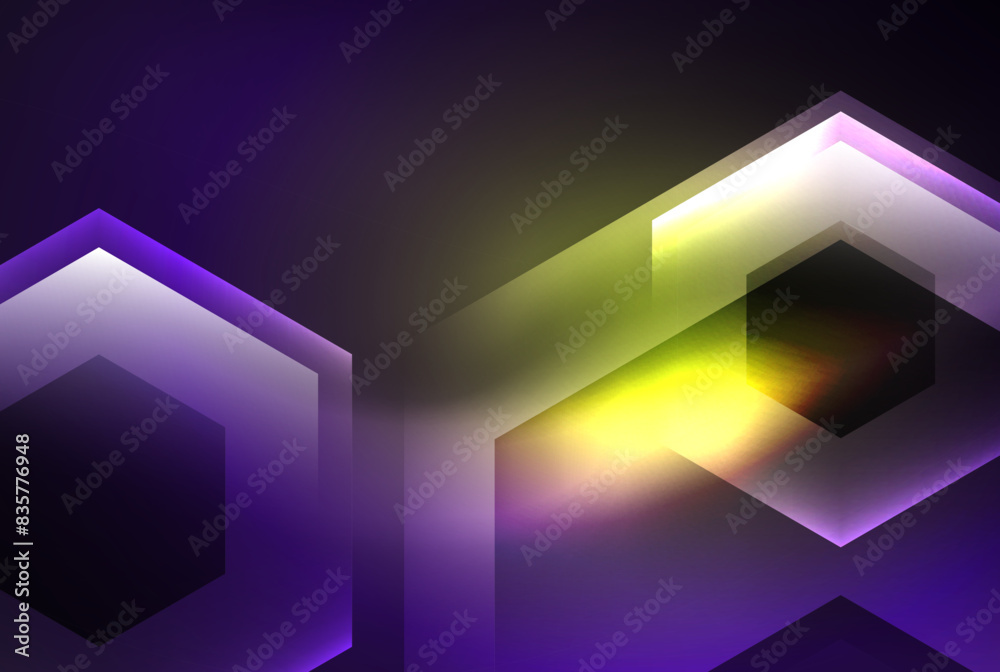 Arrow hexagon neon light glowing shapes background. Vector illustration For Wallpaper, Banner, Background, Card, Book Illustration, landing page