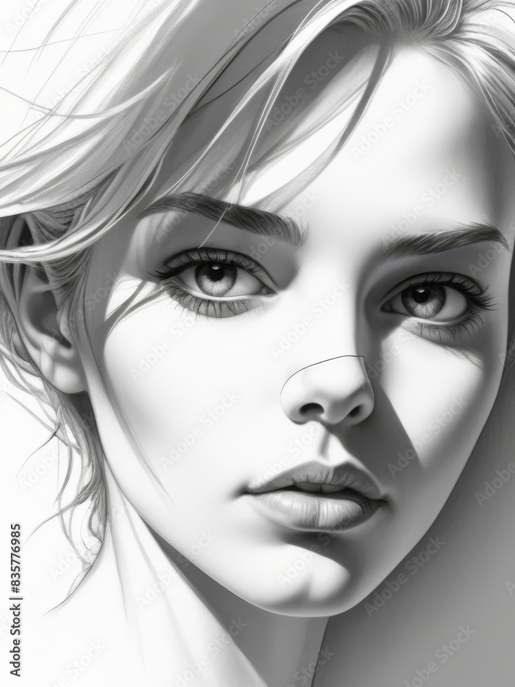 Fototapeta premium women face realistic pencil drawing