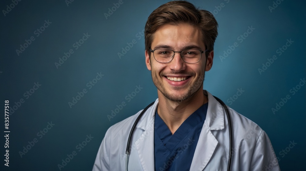 Smiling Medical Professional in White Coat with Stethoscope Smiling Medical Professional in White Coat with Stethoscope