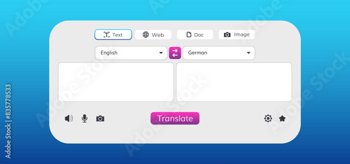 online translate app interface design. Web translator window ui