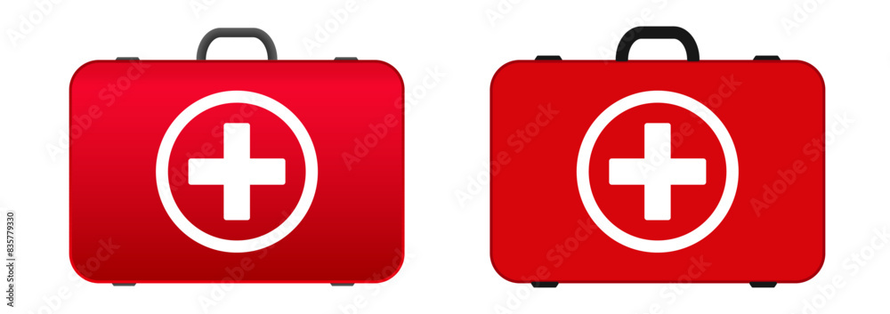 Red First Aid kit. Medical car emergency kit. Red medical kit. Red First Aid kit. Medical car emergency kit. Red medical kit.