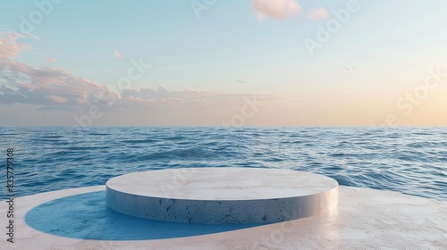 3d podium stage in the water background 