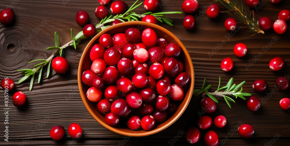 Cranberry banner. Bowl full of cranberries. Close-up food photography background Cranberry banner. Bowl full of cranberries. Close-up food photography background