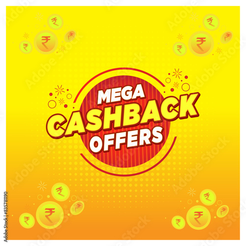 Mega Cashback offers,  New Logo 3D Circle with Gold coins Cashback Vector Design Template. Shopping, Sale, Super Market, Ecommerce, Retail Logos