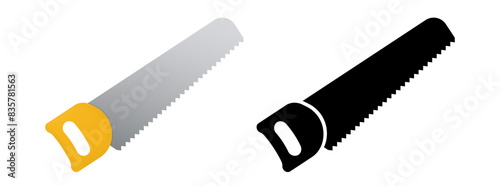 hand saw construction icon. 3d and flat silhouette handsaw icons