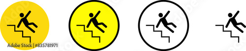 Caution don’t fall from slippery stairs vector sign icon