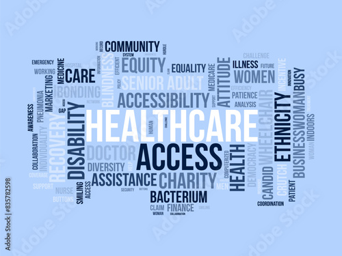 Healthcare access word cloud template. Healthcare and medicine concept vector tagcloud background.