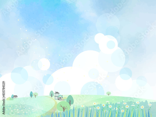 穏やかな夏の風景イラスト