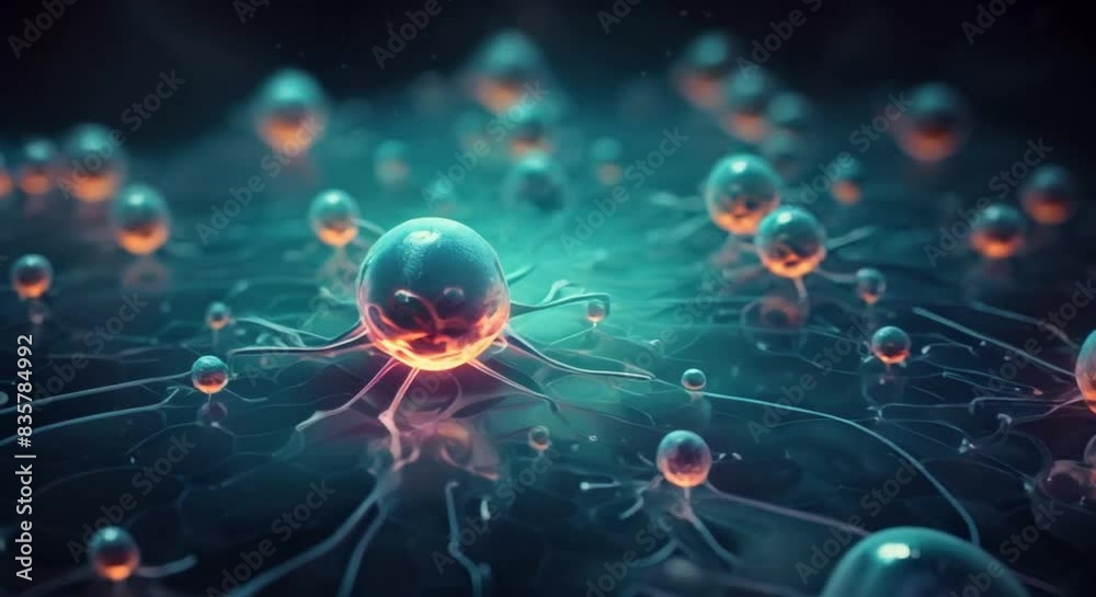 A conceptual image of a hightech medical examination of cancer cells, with micro to macro scaling, accentuated by dynamic neon lighting for dramatic effect A conceptual image of a hightech medical examination of cancer cells, with micro to macro scaling, accentuated by dynamic neon lighting for dramatic effect
